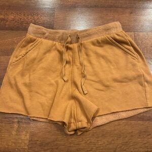 Free People Kelly Lounge Shorts Cognac Tan Raw Hem SOFT